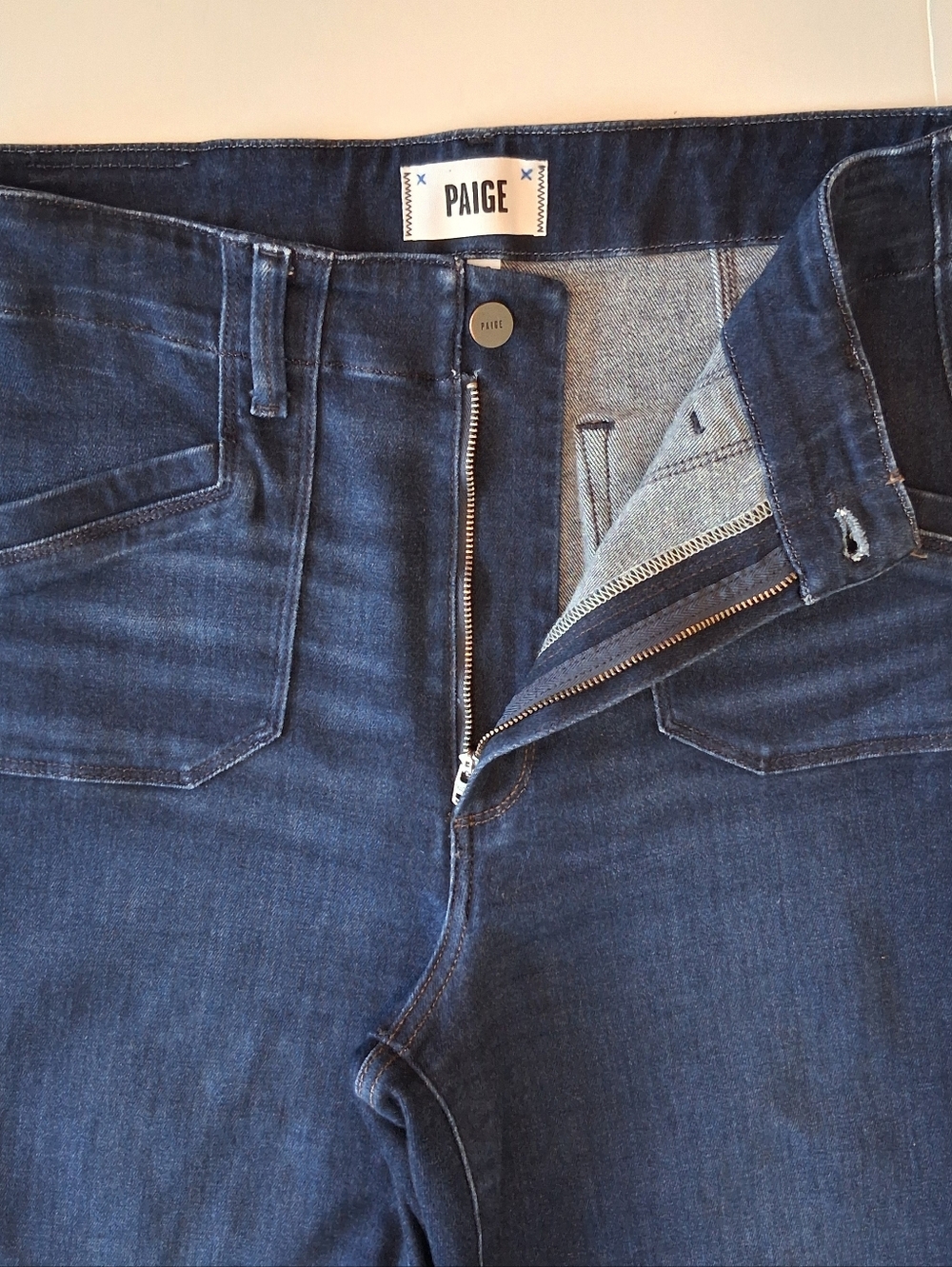 PAIGE Dark Blue High-Rise Wide Leg Jeans - Picture 5 of 16